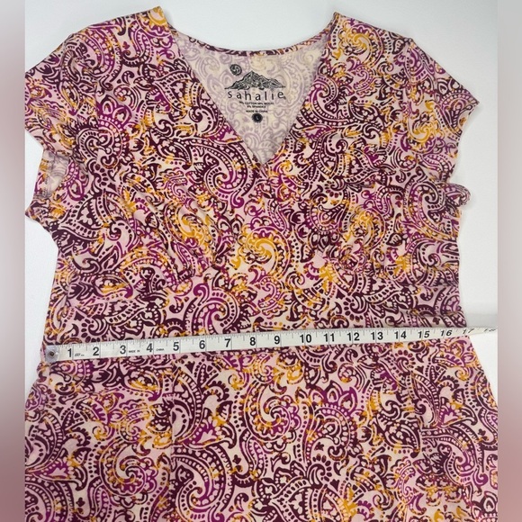 Sahalie Cap Sleeve Stretch Paisley Batik Jersey Stretch Dress Womens Large - Picture 6 of 9
